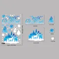 Blue watercolor Christmas window clings featuring reindeer, trees and snowflake stickers - BQ403 Merry Christmas