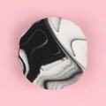 Mini round finger powder puff with black and white marble pattern on pink background - Single Round Black White Marble Puff