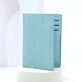 Light blue faux crocodile card holder wallet with white contrast stitching details - Blue