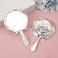 Specchio a mano argento a forma di rosa con trama floreale e finitura in metallo lucido - Argento placcato