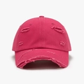 Distressed rose red cotton baseball cap with vintage frayed holes and breathable vents - Rose Red (24A187)