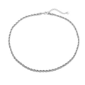 Detailed view of silver rope chain necklace featuring a lobster clasp and adjustable link - Steel 4mm