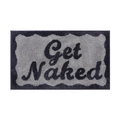 Absorbent grey plush bath mat with 'Get Naked' text for bathroom and entryways - GETNAKED-Grey