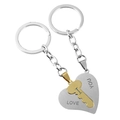 Interlocking heart and key stainless steel couple keychain set with I Love You engraving - Heart and Key Puzzle Pair