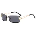 Y2K randlose quadratische Sonnenbrille mit Goldrahmen, grauen Gläsern und Kristallen - Goldrahmen mit grauen Gläsern