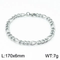 Bracciale a catena Figaro argento 6mm in acciaio inossidabile, 170mm e 7g - 17cm / Colore acciaio
