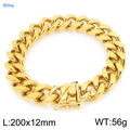 Polished 12mm golden Cuban link bracelet for men in stainless steel with 200mm length - Width 12mm (KB206312-ZLY)