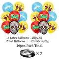 Kit de ballons Dia de Muertos avec ballons crâne en aluminium et décors colorés - Ballons Jour Des Morts 16 Pièces