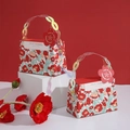Floral red wedding favor gift boxes with transparent chain handle and floral tags - Without Tag / Red