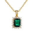 Golden necklace with a square emerald pendant surrounded by clear cubic zirconia stones - Pendant (Without Chain) / 24K Gold Plated Emerald Green