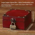Vintage wooden jewelry box with a 3-digit brass code lock in deep mahogany finish - Copper Square Box (With 3-Digit Combination Lock) / Large / Red Brown
