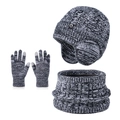 Winter 3-piece set for kids: grey marl knit hat, neck warmer, and touch gloves - 3-Piece Set - Two-Tone Black