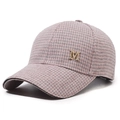 Pink and grey houndstooth baseball cap with gold M letter logo and thick wool texture - Adjustable / Pink