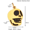 Detailed size chart for golden stainless steel skull pendant with precise measurements - Gold Skull