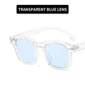 Retro square sunglasses with transparent blue lenses and clear plastic frame for women - Transparent / Blue Lens