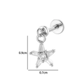 Roestvrijstalen ster labret stud met kristallen, hanger afmeting 0,7 cm x 0,9 cm details - Achtpuntige Ster Stijl (2639-7) / 1.2x8mm / Zilver