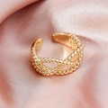 Three-layer braided gold ring with adjustable open design for minimalist fashion - JZ644 Triple Braided Twist / Gold
