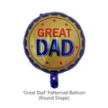 Father's Day round foil balloon featuring Great Dad text and stars in blue and gold - Round Great Dad