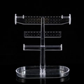 Three-tier transparent acrylic jewelry stand for earrings and bracelets with tray - Clear