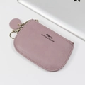 Pink leather small coin purse with gold zipper and round charm pendant - Light Purple