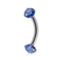 Silver curved barbell piercing with vibrant blue zircon gems for eyebrow and cartilage - 1.2*8*3mm / Dark Blue