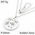 Silver stainless steel MOM pendant necklace with hollow baby footprints design and dimensions - Steel Color Necklace (KN284182-KLX)