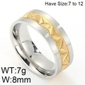 Two-tone silver and gold stainless steel ring with triangular texture in size 7 to 12 - US 6 / Silver Arm Middle Gold Triangle Pattern (KR46066-K)