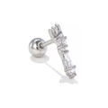 Silver stainless steel ear stud with clear rectangular zircons and screw ball back - Geometric Curved Shape / Silver