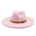 Detail of pink wool fedora with brown crocodile pattern faux leather hat band and buckle - M (56-58cm) / Pink