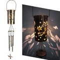 Solar wind chime light with hollow hummingbird and flower pattern in metal design - Hummingbird Lantern Wind Chime