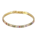 Rainbow cubic zirconia tennis bracelet in gold-plated stainless steel with square gems - Rainbow Square Cut Style (KB167206-KFC)