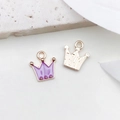 Purple enamel crown pendants with gold metal plating for DIY jewelry making set of two - Pearlized Crown (11x12mm)