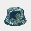 Detail shot of tropical floral patterns and leaf stitching on a dark teal bucket hat - M / Dark Cyan Tropical Plant