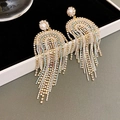Pendientes de borla exagerados con perlas blancas y cadenas de cristales dorados - Diamante de imitación iridiscente en forma de U de perla (Pin de plata 43#)