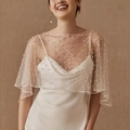 Elegant bridal wedding tulle shawl with white handmade pearls for bridal photography - White Pearl Shawl Curly Edge