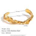 Brazalete de acero inoxidable chapado en oro de 18K con textura martillada irregular única - Dorado