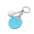 Mini blue table tennis racket and white ball keychain with metal chain and ring - Lake Blue