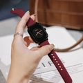Minimalist square quartz watch with burgundy silicone strap and black dial for women - Wine Red Strap Gunmetal Case