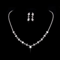 Elegant silver bridal jewelry set with V-shaped rhinestone necklace and drop earrings - TL057/Full Rhinestone Starburst
