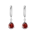 Silver hoops featuring dangling pear-cut red zircon stones in a three-prong setting - Silver Garnet Red Zircon