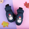 Waterproof navy blue winter mittens for kids featuring a cute snowman cartoon pattern - One Size / Dark Blue Snowman / 3-6 Years