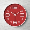 Minimalist red 12-inch wall clock with white 3D numbers on a marble wall - White Frame Red Dial White Numbers