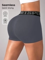 Dark gray seamless high waisted sports shorts with elastic SPORT letter waistband - S / Gray