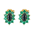Colorful sunflower earrings with green cubic zirconia and black onyx in 18K gold finish - Black Main Stone Green Side Stones Gold Base
