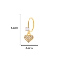 Gold-tone heart pendant hoop earring featuring white zircons, measures 1.56cm by 0.64cm - 19# Golden