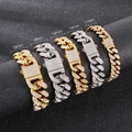 Pulseras de eslabones cubanos con diamantes en 11mm 14mm 18mm color oro y plata - Pulsera / 11mm 19cm Color Acero