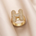 Gold-plated open ring with letter H design and sparkling cubic zirconia stones - Small / Letter H