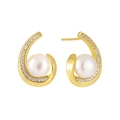 Boucles d'oreilles en argent S925 doré avec perles en goutte et diamants incrustés - Or 18K