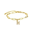 Gold-plated paperclip chain bracelet featuring a micro-paved zircon letter H pendant - Letter H