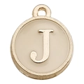 Golden round enamel charm featuring the letter J for DIY bracelets and jewelry making - Letter J / 1 Piece (12x14mm) / Champagne